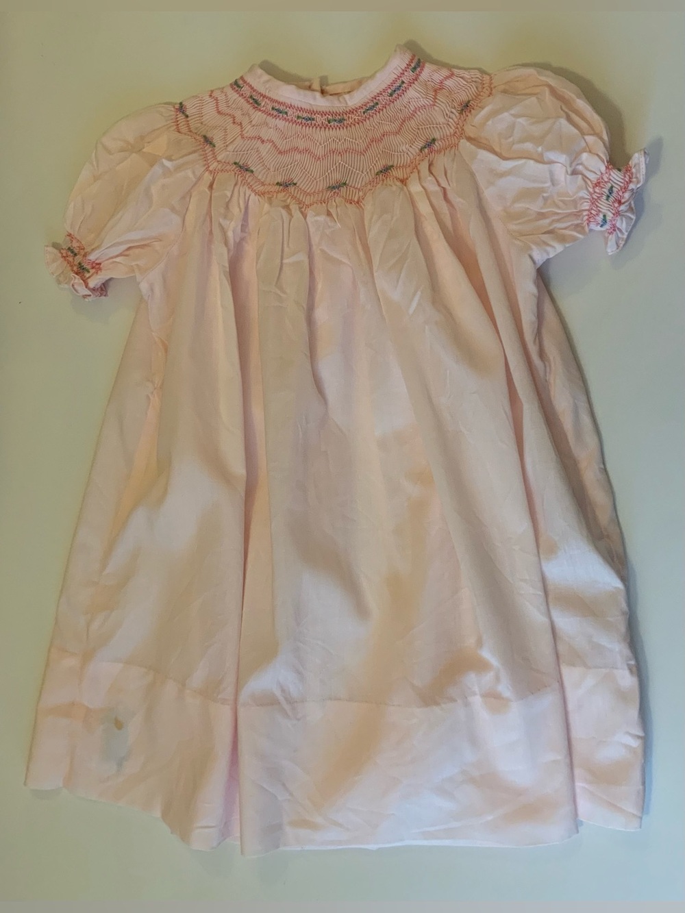 Smocked Puff Sleeve Baby Nightgown in Light Pink